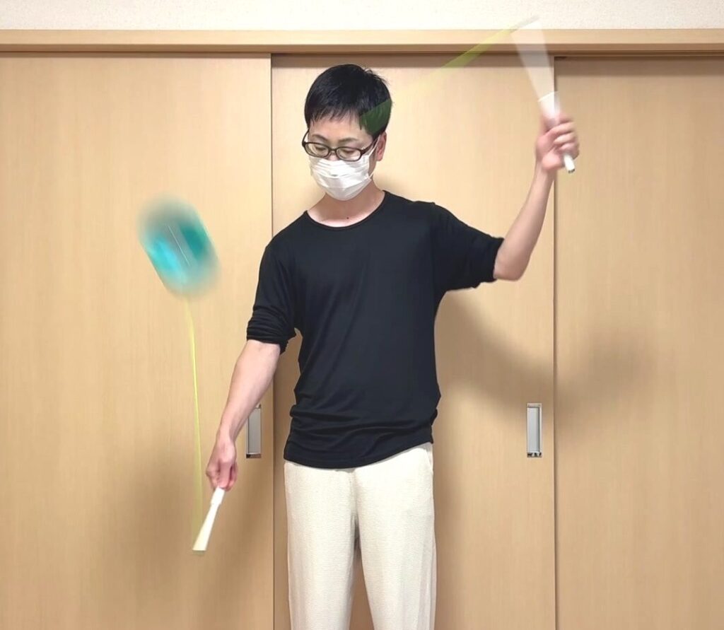 チャイニーズアクセラレーションでポンピング動作の軌道アークを緑色のオーバーレイで示した画像